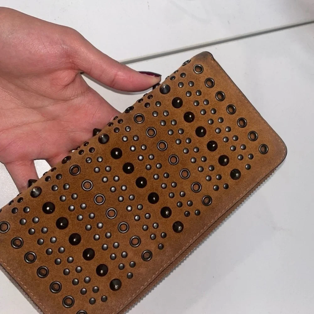 Coach Brown suede Studded Wallet - Picture 3 of 5